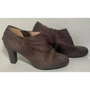 LifeStride Booties Womens 6 Brown Corie‎ Suede String Zip Block Shoes Boots
